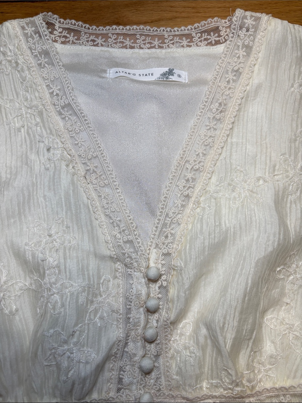 Altar’d State Ivory White Lace Embroidered Peplum Blouse- Size Small NWT - Picture 6 of 13